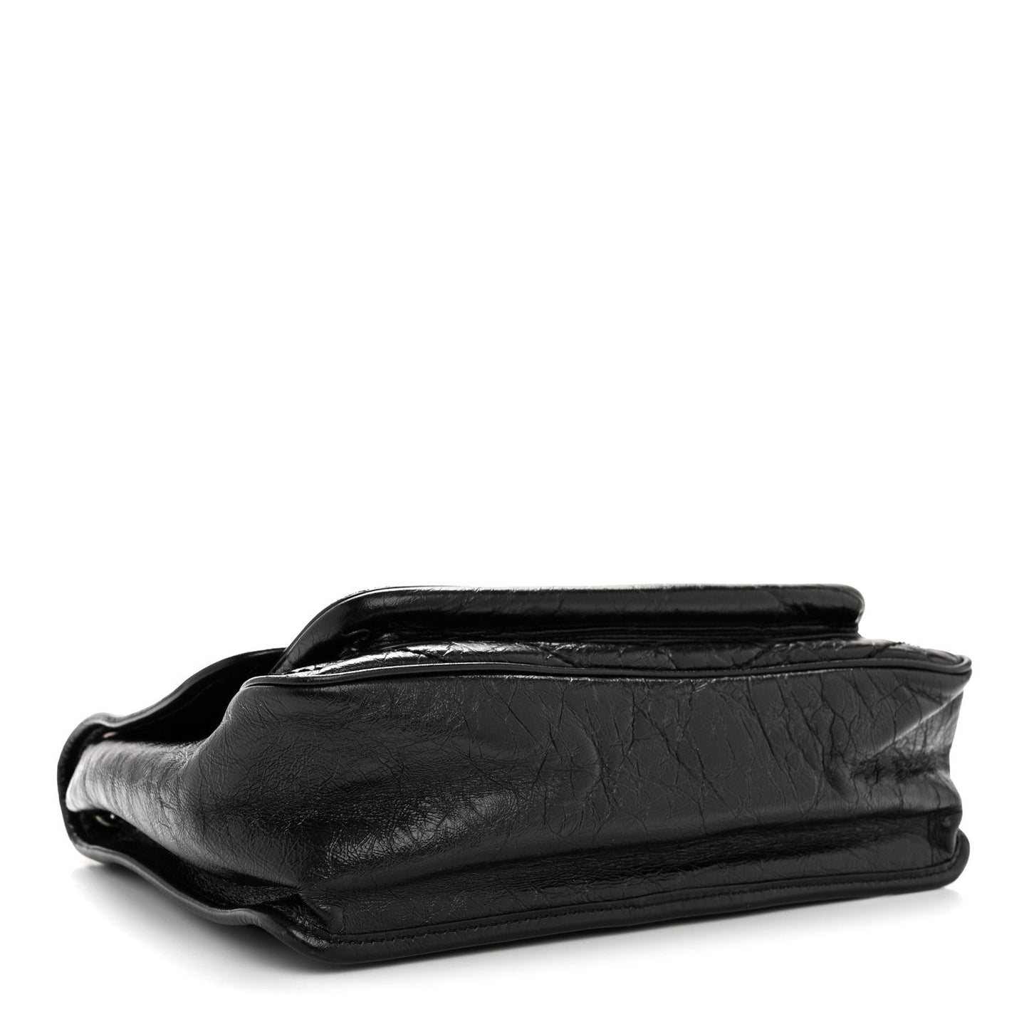 Crinkled Calfskin Matelasse Monogram Medium Niki Chain Satchel Black