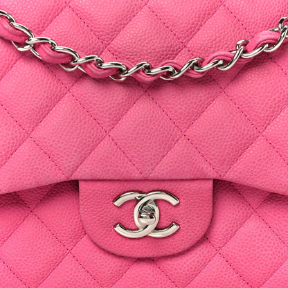 Iridescent Caviar Quilted Jumbo Double Flap Pink