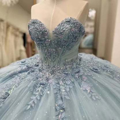 Light Blue Quinceanera Dress Lace Vestidos de 15 Anos Birthday Party Princess Ball Gowns