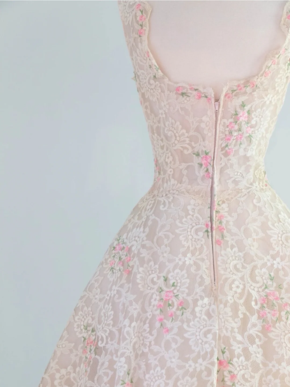 Retro Pink Floral Exquisite Embroidery Design A-Line Short Homecoming Dress Party Dress TP4195