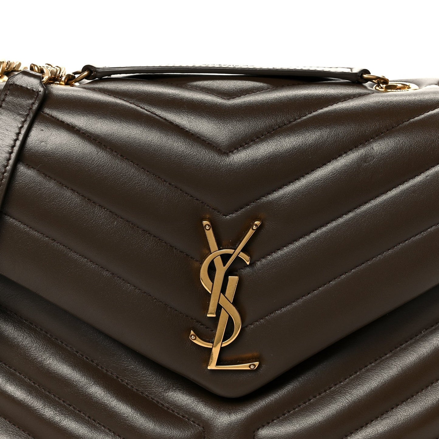 Calfskin Y Quilted Monogram Medium Loulou Chain Satchel Soil Brown