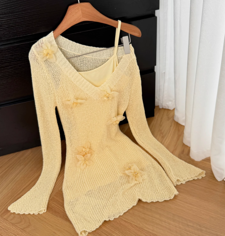 2025 new style slim sexy knitted dress long sleeve suspender skirt R0299