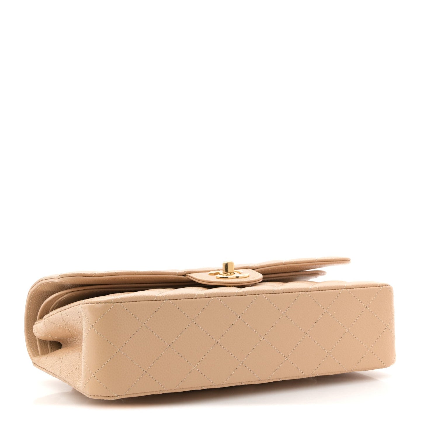 Caviar Quilted Medium Double Flap Beige