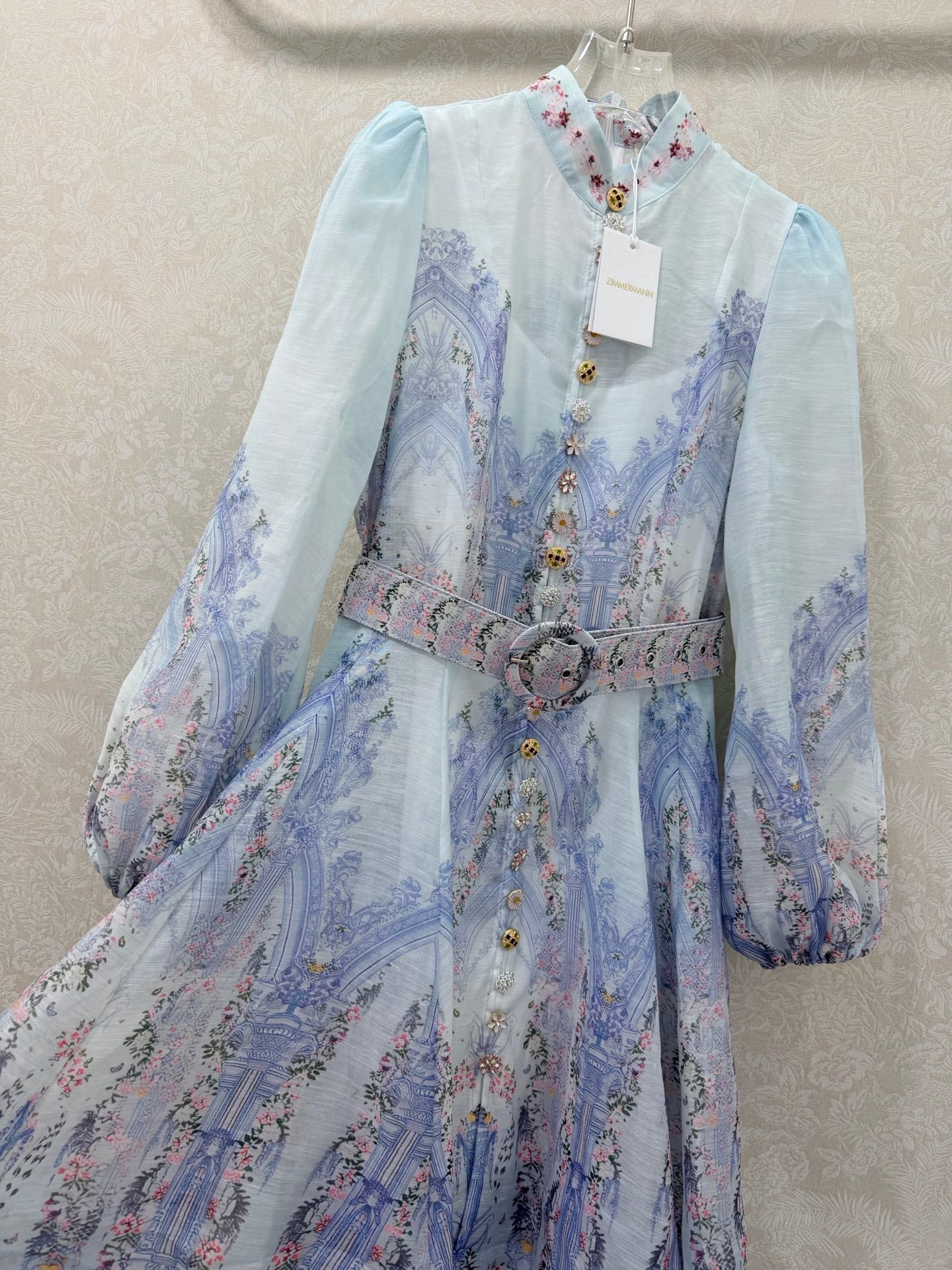 Zimmermann Eden Belted Mini Dress Blue Paisley Cotton 347324