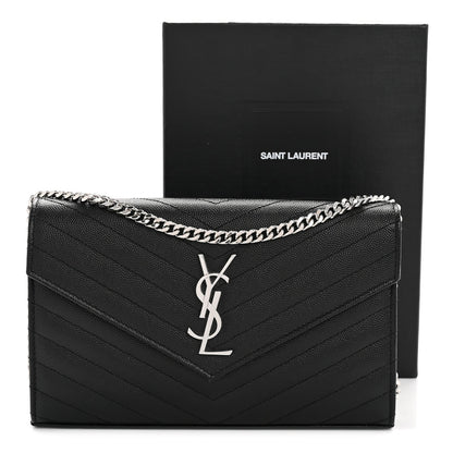 Grain De Poudre Matelasse Chevron Monogram Chain Wallet Black