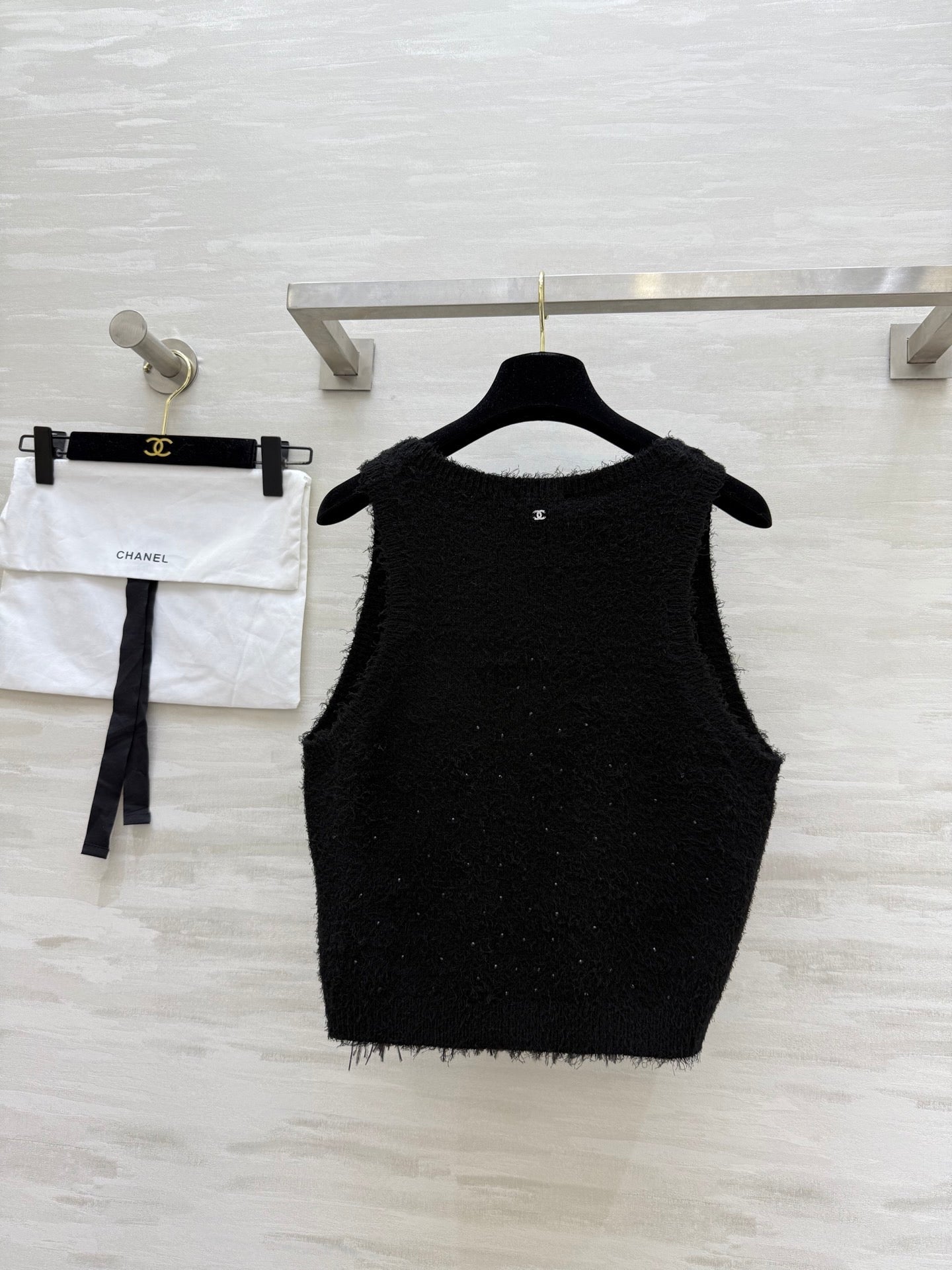 CC Ostrich Feather Rhinestone Vest Black Mulberry Silk Yarn 346478