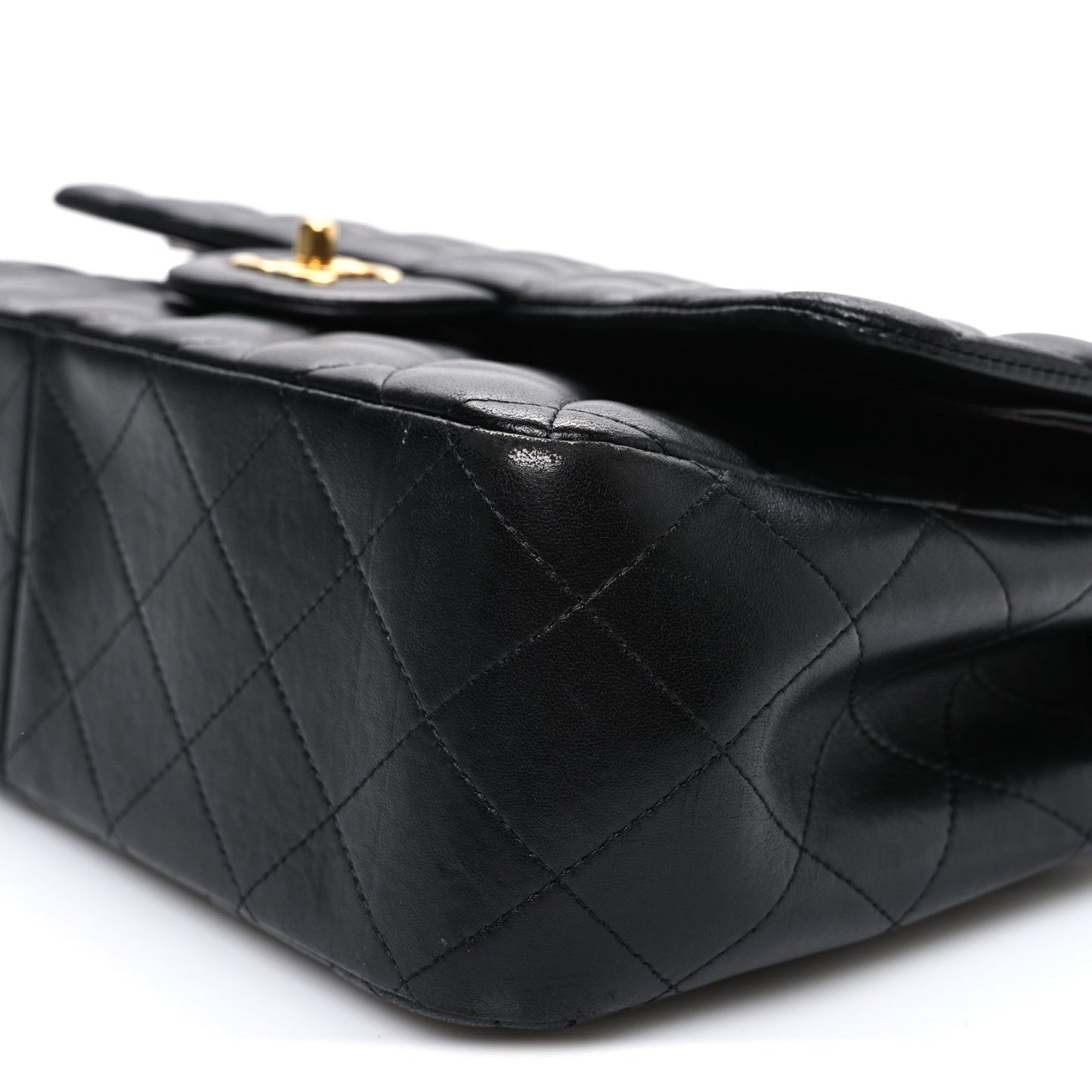Lambskin Quilted Jumbo Double Flap Black