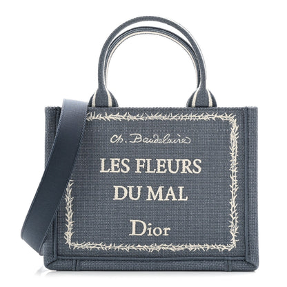 Canvas Embroidered Les Fleurs du Mal Mini Book Tote  Blue White