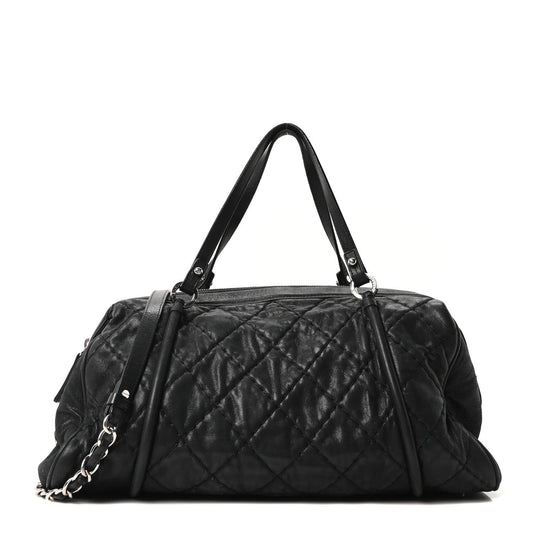 Iridescent Calfskin Quilted Relax CC Bowler Bag Black
