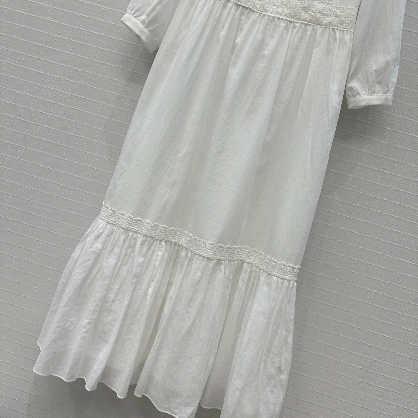 Celine 25 Embroidered V-neck Dress White Cotton