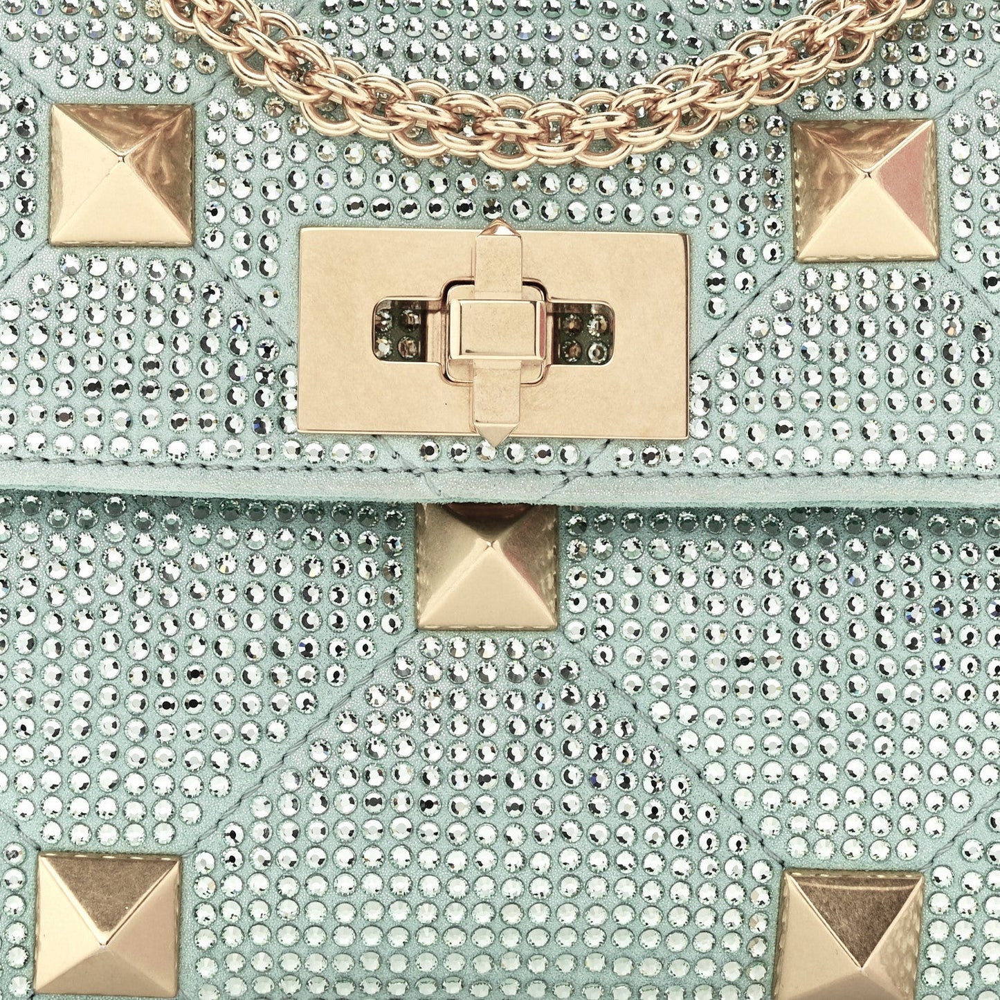 Crystal Suede Small Roman Stud Shoulder Bag Green