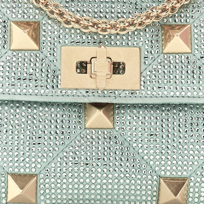 Crystal Suede Small Roman Stud Shoulder Bag Green