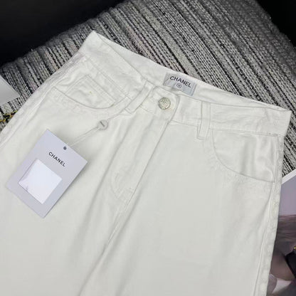 CC Ready-to-Wear Wide-leg White Denim Jeans 349030