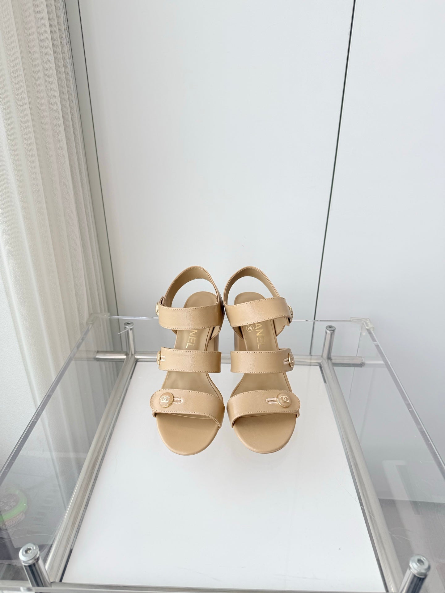 Chanel 26 Turnlock 80 Beige Sandal Heels in Lambskin 597405