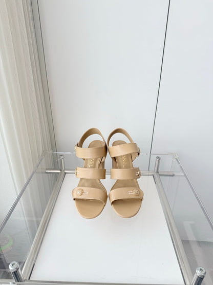 Chanel 26 Turnlock 80 Beige Sandal Heels in Lambskin 597405