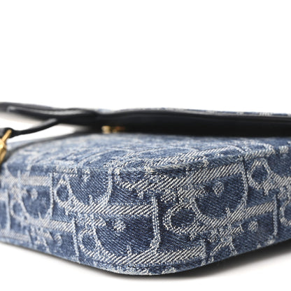 Oblique Denim Saddle Chain Long Wallet Blue