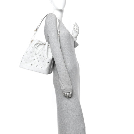 Calfskin Monogram Cutout Petit Noe White