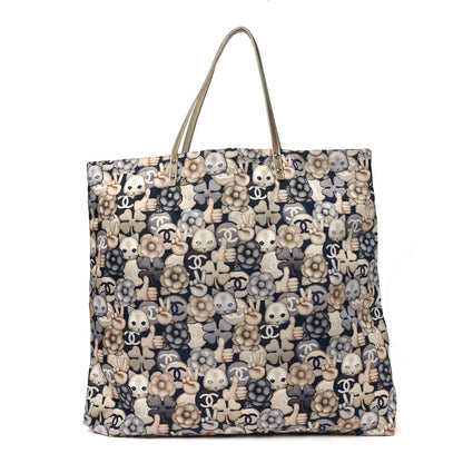 Nylon Cat Emoticon Tote Navy Silver