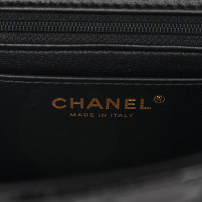 Patent Quilted Mini Top Handle Rectangular Flap Black