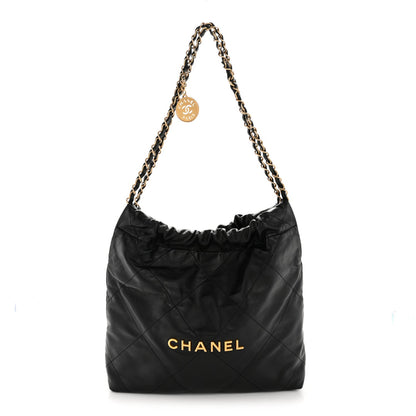 Shiny Calfskin Quilted Small Chanel 22 Black