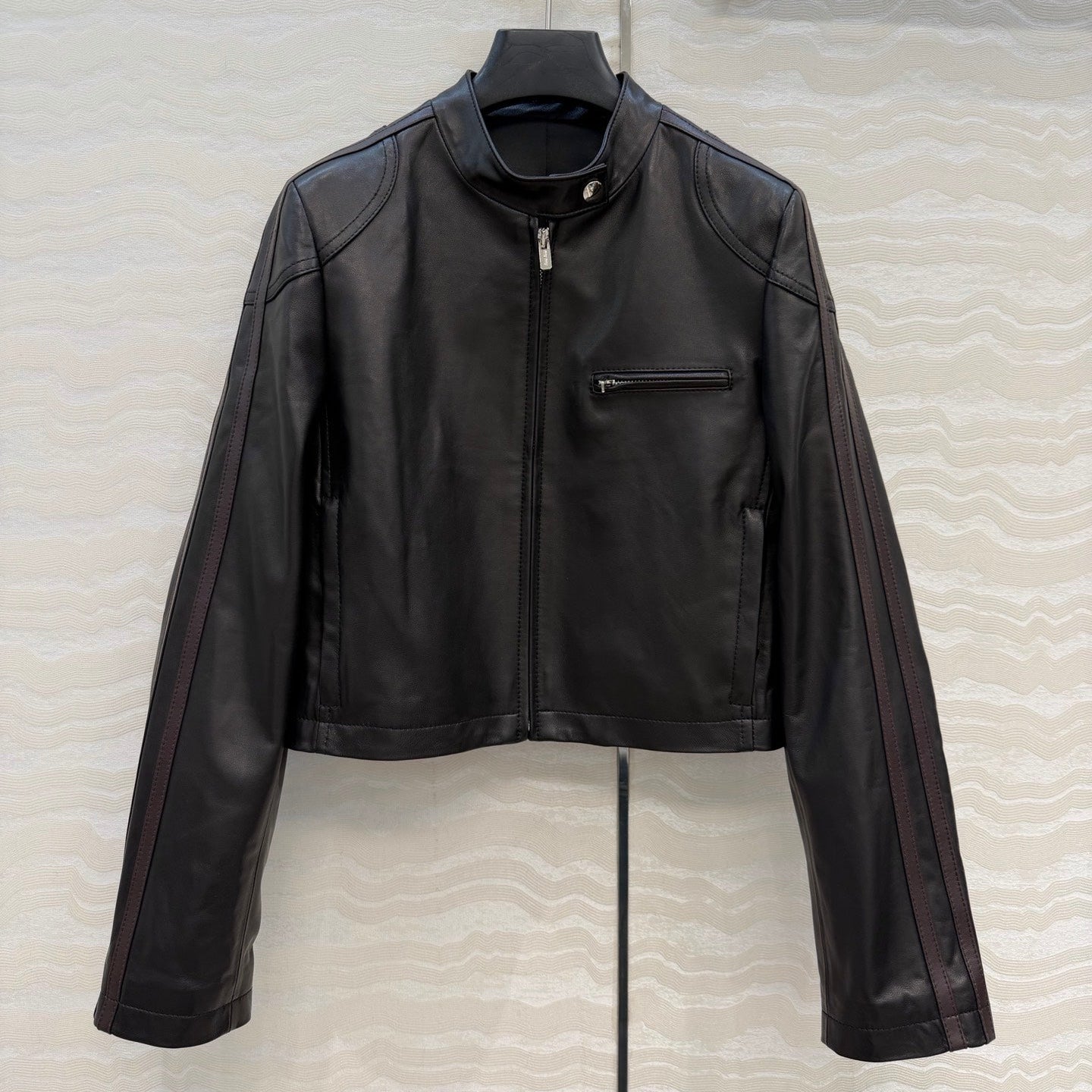 Miu SS26 Nappa Leather Jacket Stripes Black Lambskin 351110