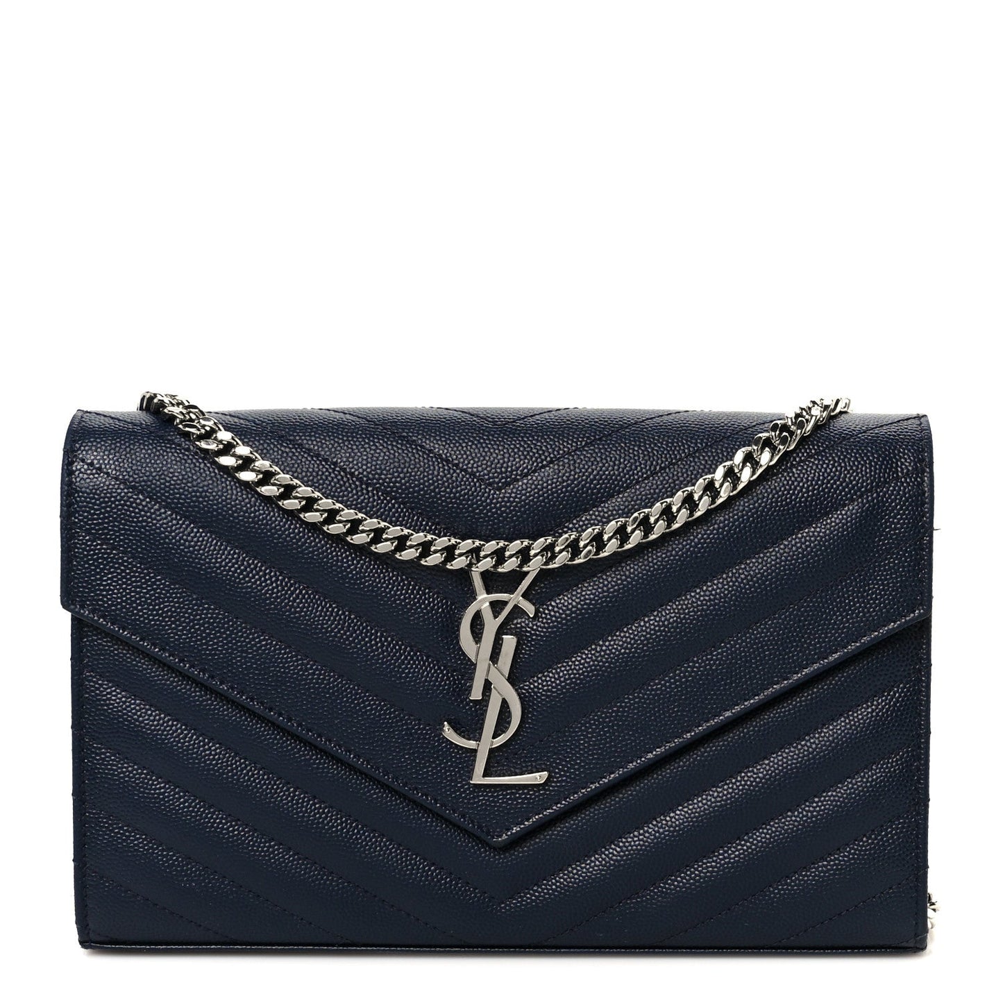 Grain De Poudre Matelasse Chevron Monogram Chain Wallet Deep Marine