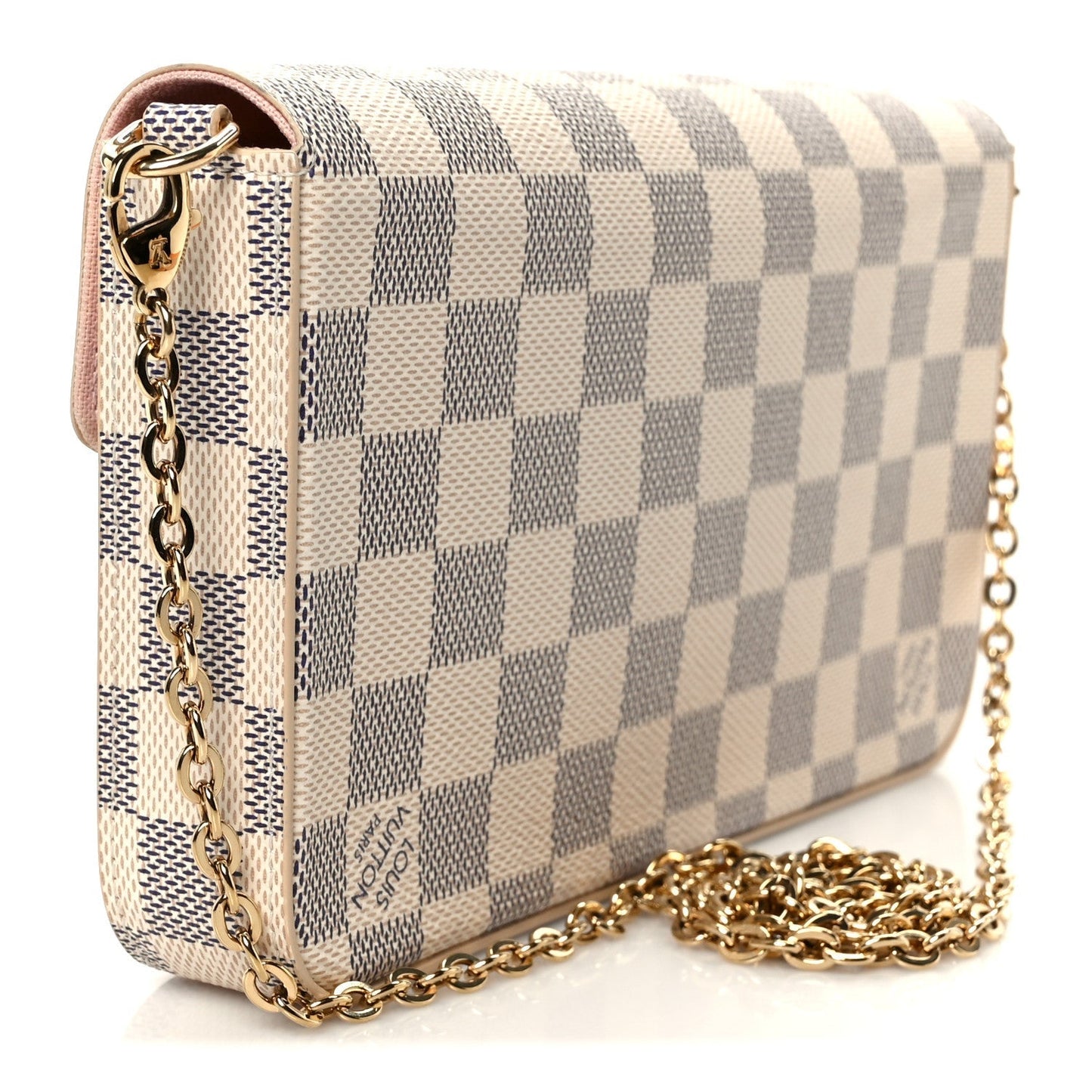 Damier Azur Pochette Felicie Chain Wallet Rose Ballerine