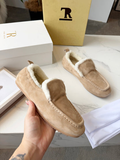 The Row 2025 Autumn/Winter New Slip-on Wool Loafers Beige 576844