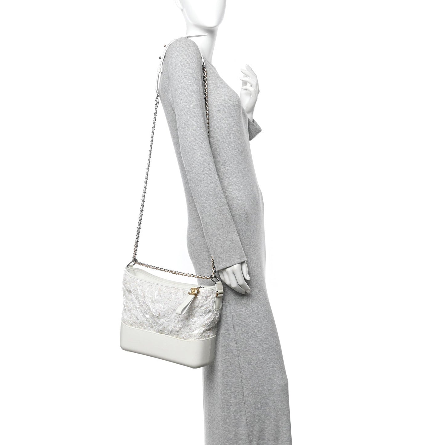 Tweed PVC Patent Chevron Quilted Medium Gabrielle Hobo White