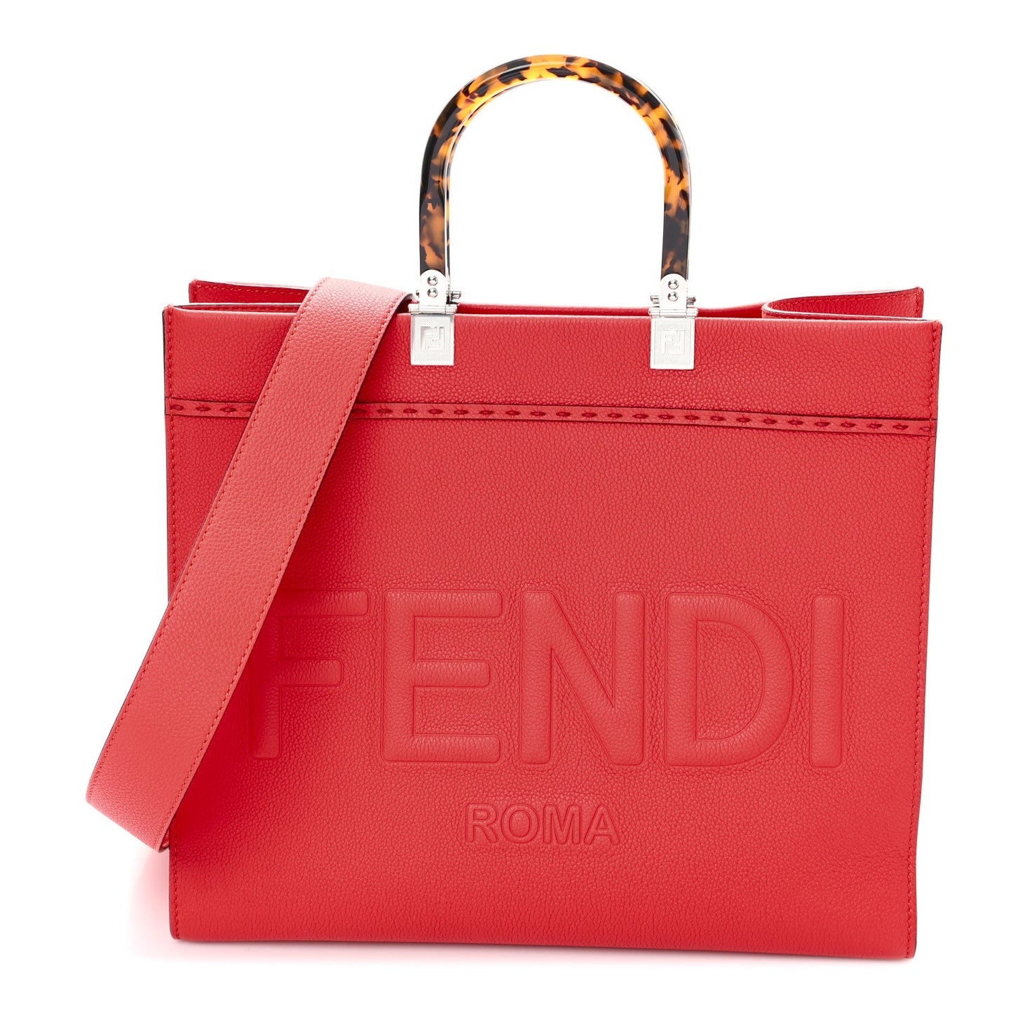 Vitello Cher Plexiglass Logo Debossed Medium Fendi Sunshine Shopper Tote Papavero