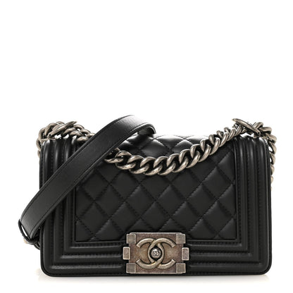 Lambskin Quilted Small Boy Flap Black