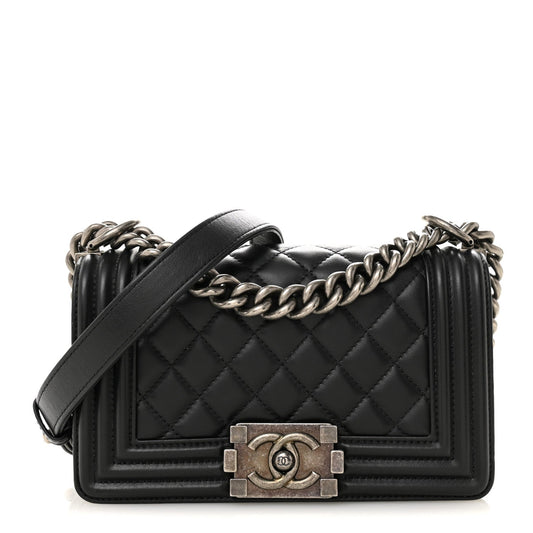 Lambskin Quilted Small Boy Flap Black