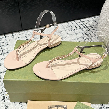 THONG SANDAL IN ALMOND BEIGE CALFSKIN