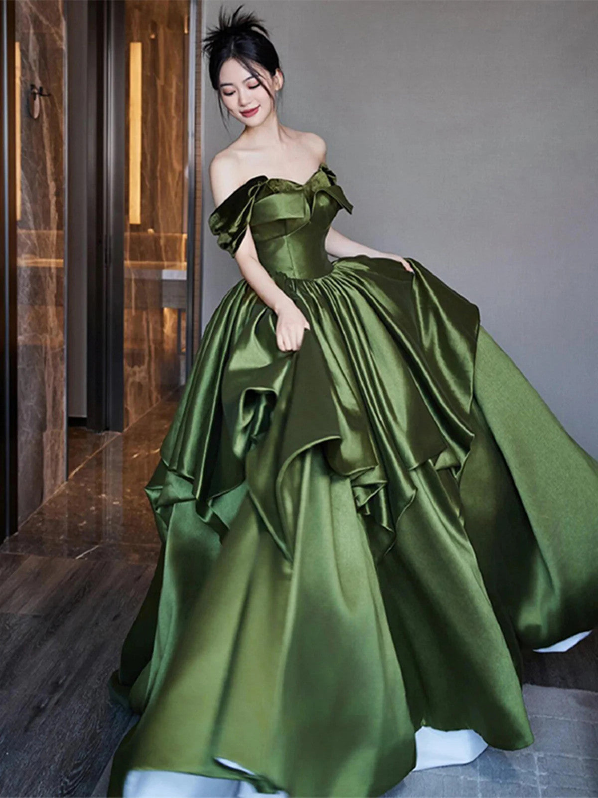 Green Sweetheart Satin Long Party Dress Evening Dress, Green Satin Prom Dress