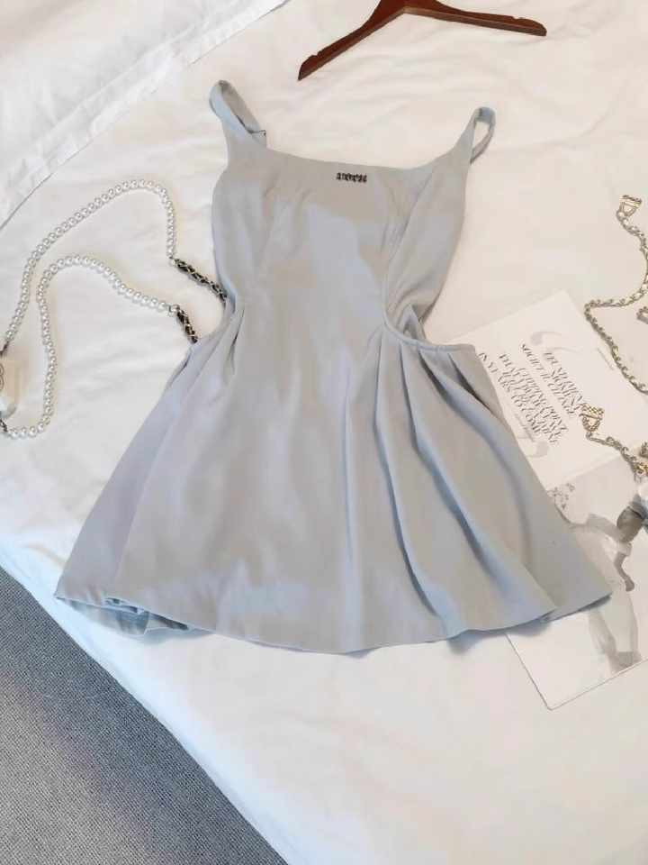 New Simple Square Collar Design A-line Sleeveless Spaghetti Strap Dress TP3282