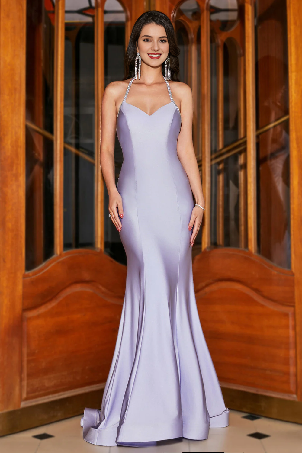 omberprom Lilac Evening Dress Mermaid Halter Neck Backless Long Prom Dress