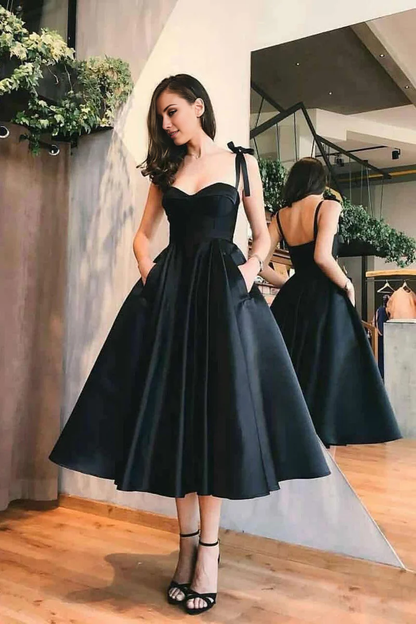 omberprom A line Sweetheart Evening Dress Satin Tea Length Homecoming Dress