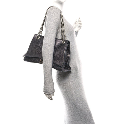 Metallic Crushed Calfskin Large Crush Chain Bag Steel Grey