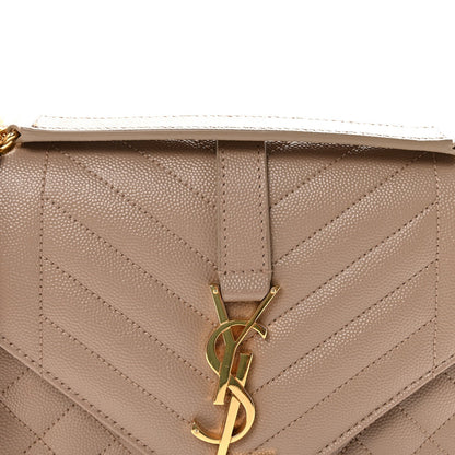 Grain De Poudre Textured Mixed Matelasse Medium Triquilt Monogram Satchel Dark Beige