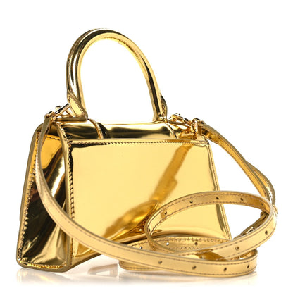 Mirror Calfskin Hourglass Top Handle Bag XS Gold