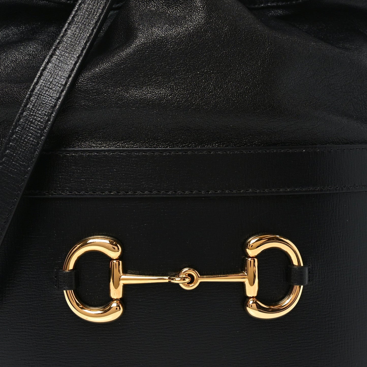 Azalea Sakai Calfskin Horsebit 1955 Drawstring Bucket Bag Black