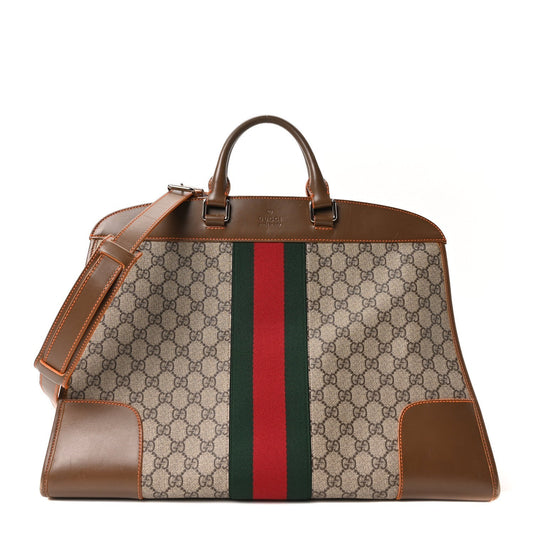GG Supreme Monogram Medium Web Duffle Beige Brown Orange