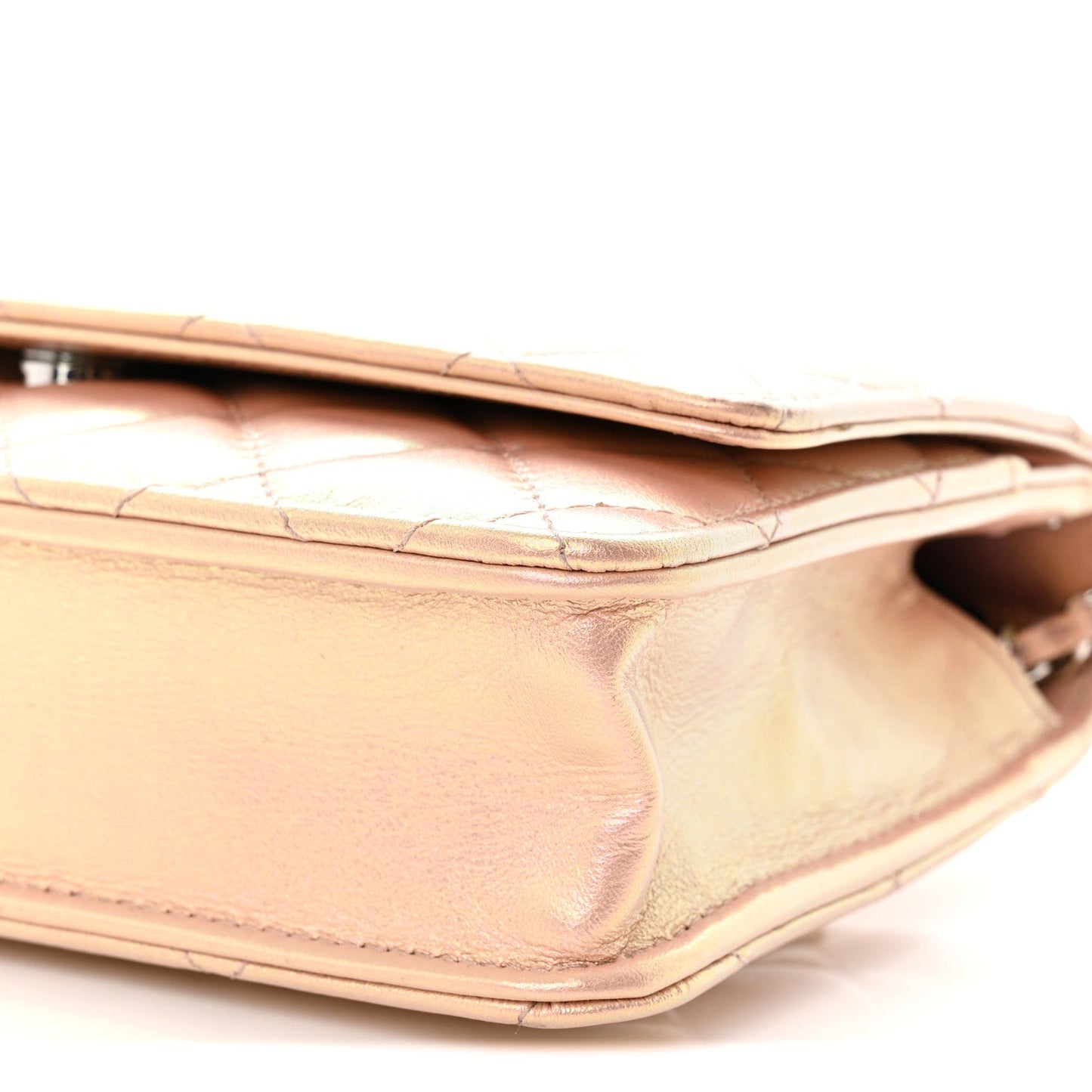 Iridescent Calfskin Quilted Wallet On Chain WOC Pink