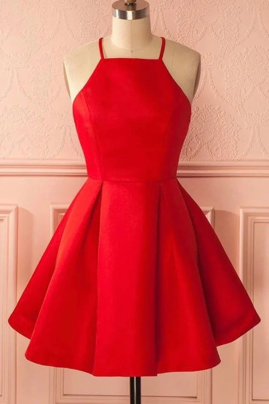 PM134,2022 Simple Satin Homecoming Dresses Spaghetti Straps A Line Short/Mini Dresses