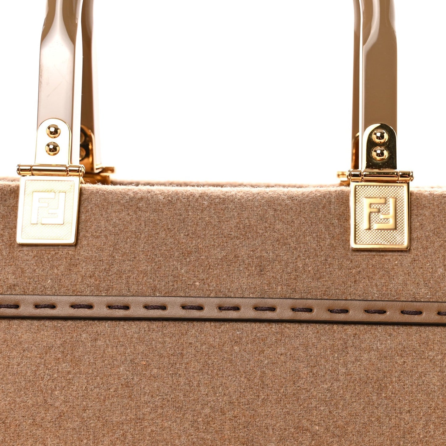 Flannel Vitello King Wool Plexiglass FF Logo Embroidered Medium Fendi Sunshine Shopper Tote Camel Sand