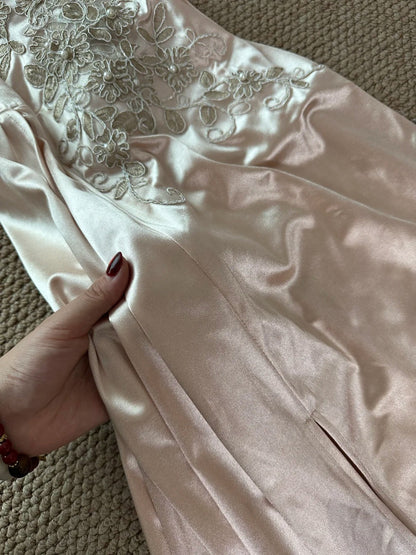 Elegant Champagne Mermaid Trailing Strapless Satin Long Prom Dress Evening Dress P4081