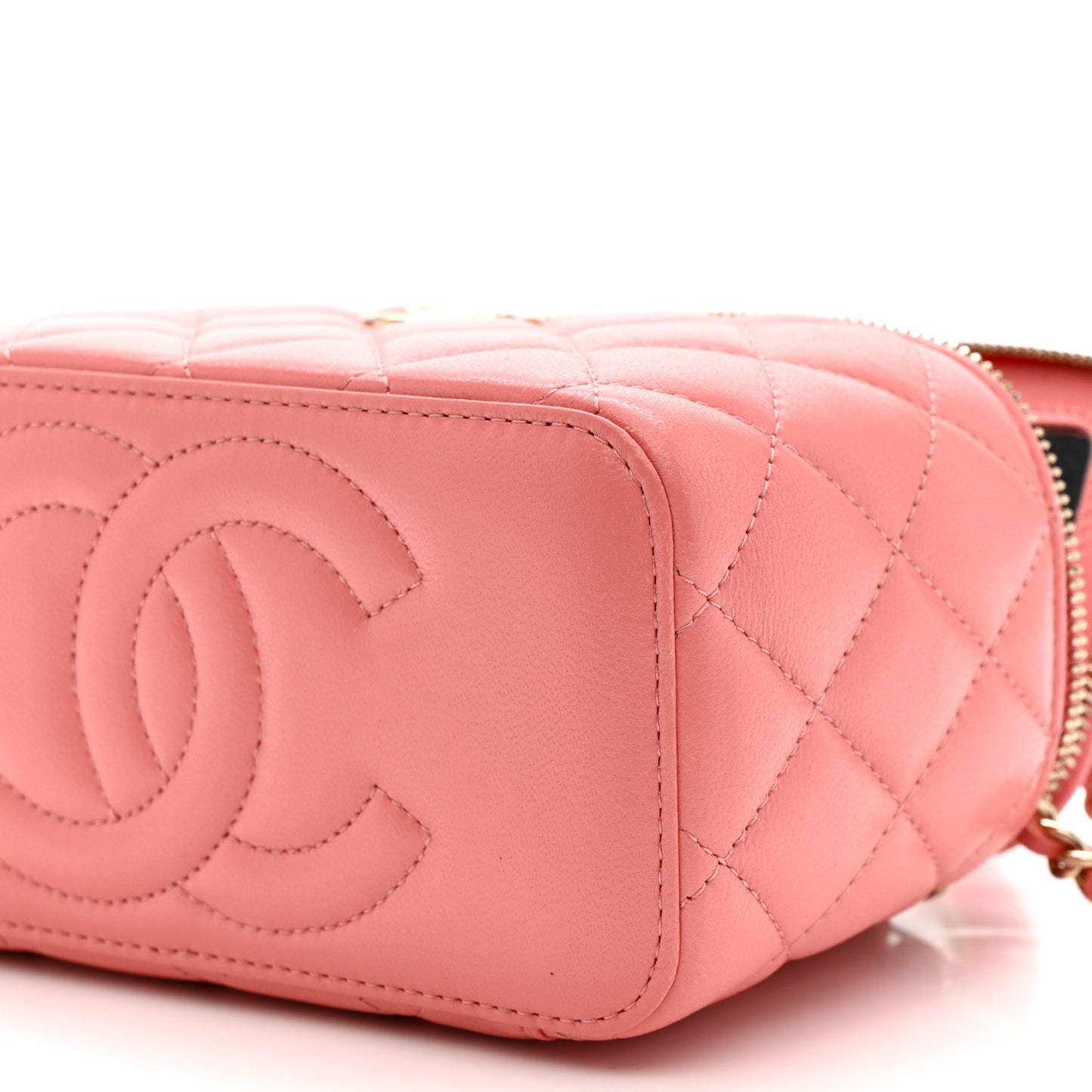 Lambskin Quilted Small Charming Top Handle Vanity Case With Chain Pink