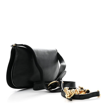Roxy Calfskin Blondie Chain Shoulder Flap Bag Black