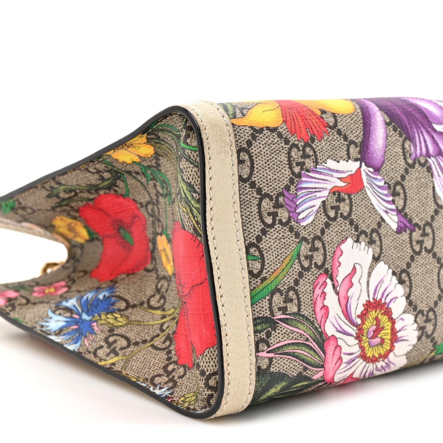 GG Supreme Monogram Flora Textured Calfskin Small Padlock Tote Beige Ebony Multicolor Mystic White