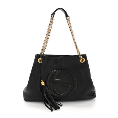 Pebbled Calfskin Medium Soho Chain Shoulder Bag Black